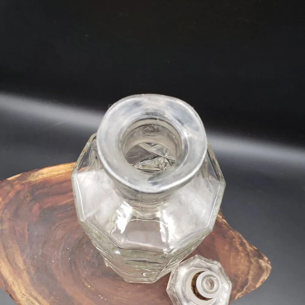 Vintage Pressed Glass Liquor Decanter w Stopper Geometric Pattern 11.5